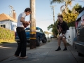 Ethan and Sam playing a tune on the street.